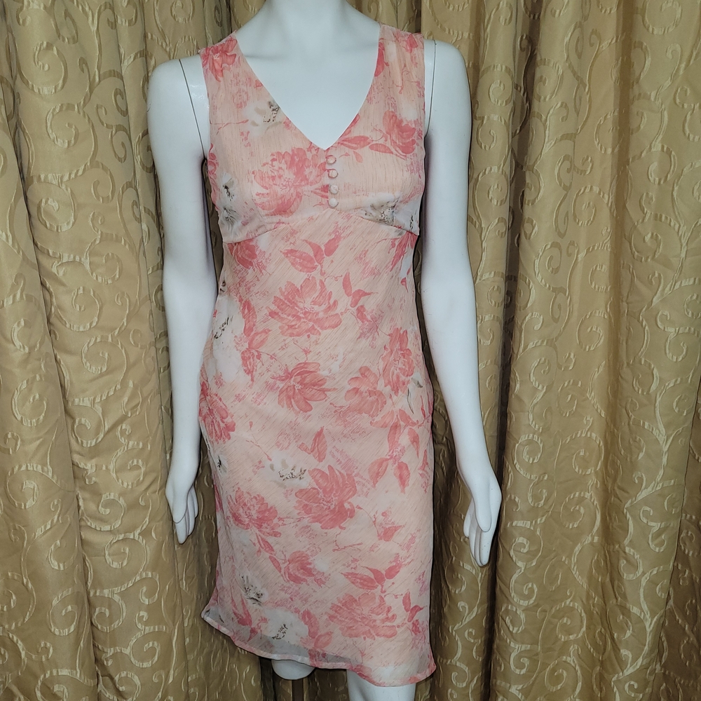 Women's 6 Sleeveless Floral/Coral Midi Dress